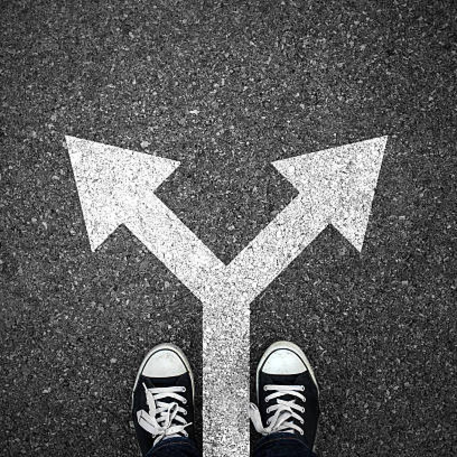 Walking direction on asphalt.